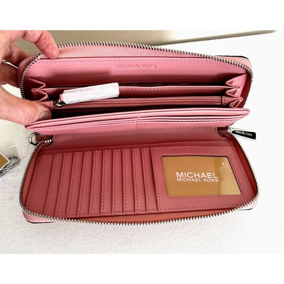 New Michael Kors Jet Set Large Travel Continental Wallet Embossed Primrose - Picture 3 of 4